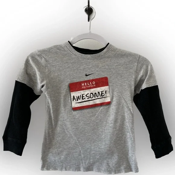 Boy’s Nike “Awesome” Long Sleeve Tee. Size 6. Color Grey and Black. - Picture 1 of 4